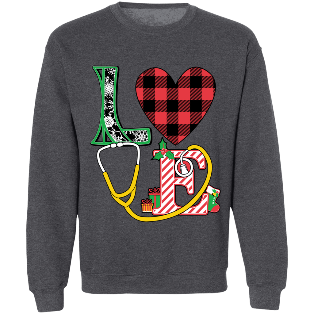 LOVE Nurse Ugly Christmas Crewneck Pullover Sweatshirt