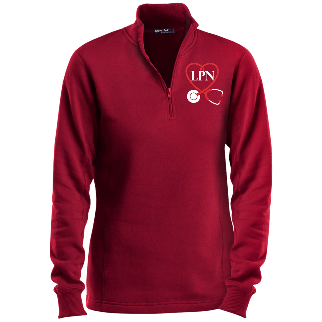 LPN Red Stethoscope Embroidered Ladies' 1/4 Zip Sweatshirt