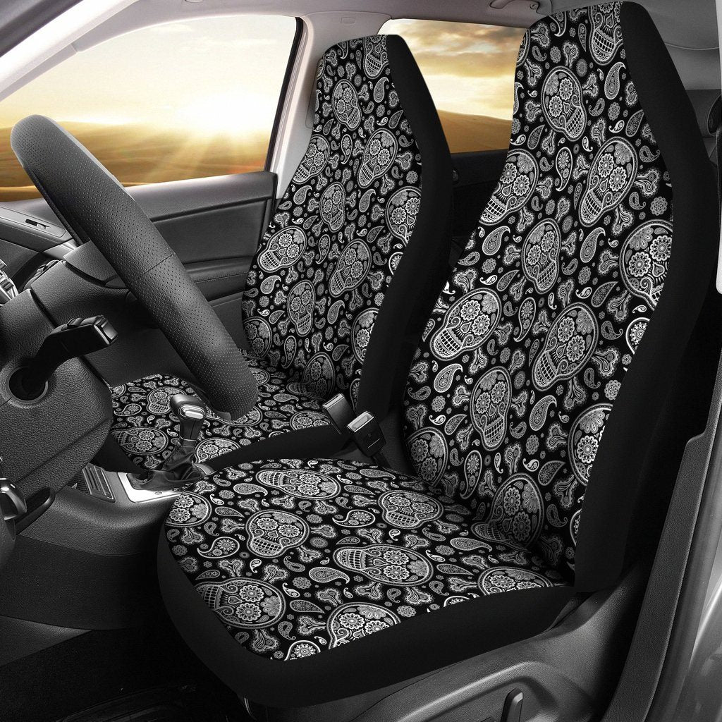 Black & White Sugar Skulls Car Seat Covers Set