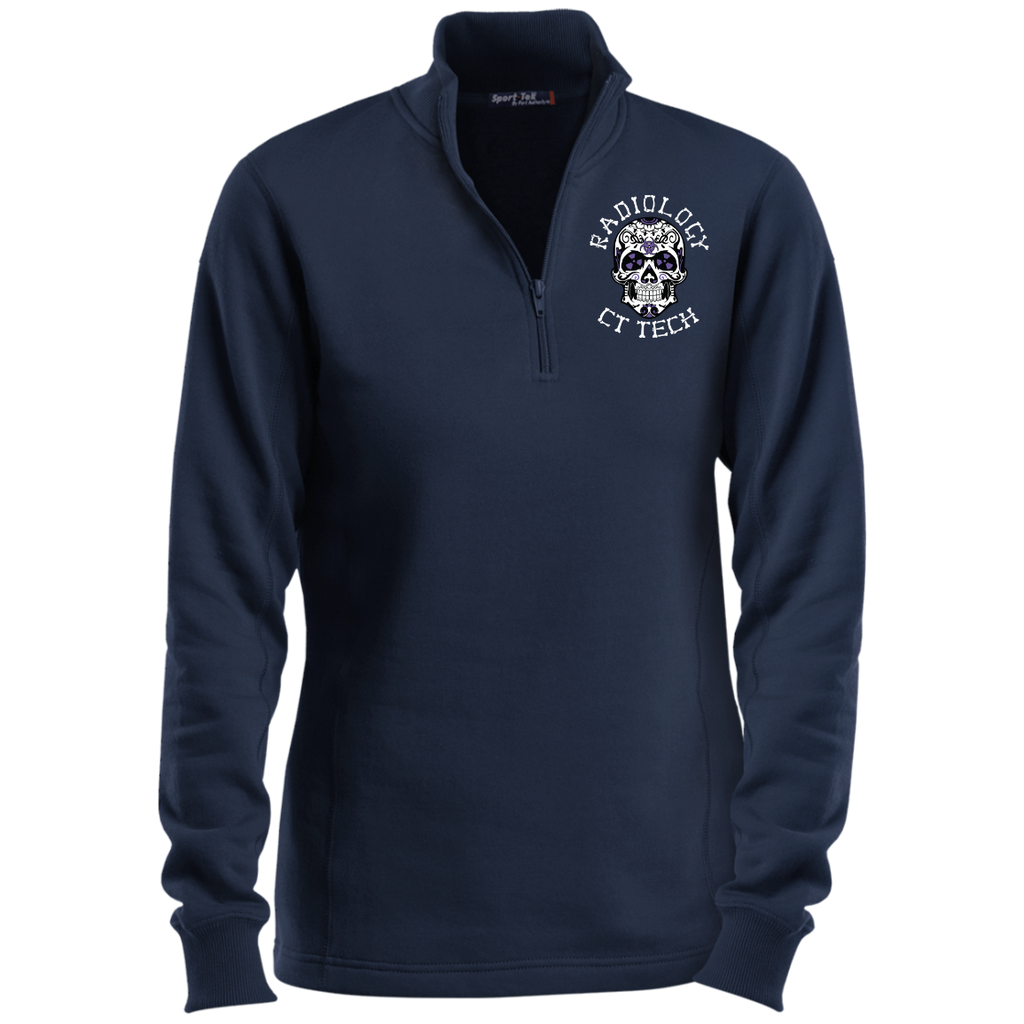 CT Tech Purple Skull Embroidered Ladies' 1/4 Zip Sweatshirt