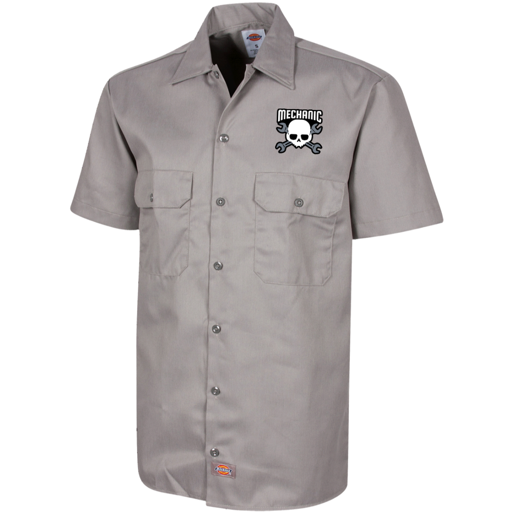 Mechanic Skull Embroidered Men's Short Sleeve Work Shirt (Dickie's Brand)