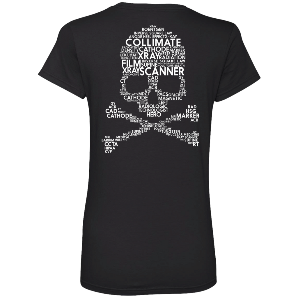 Radiology Terms Skull 88VL Anvil Ladies' V-Neck T-Shirt (Back Only)