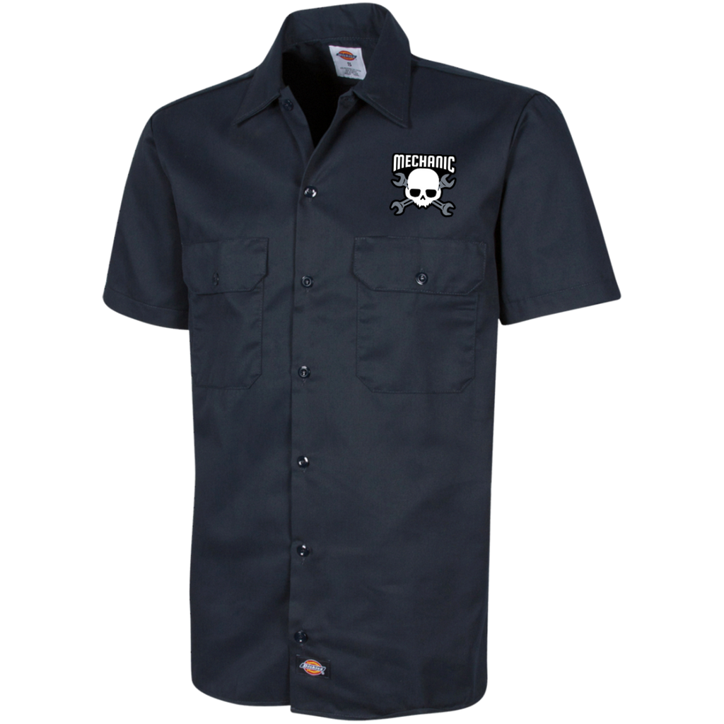 Mechanic Skull Embroidered Men's Short Sleeve Work Shirt (Dickie's Brand)