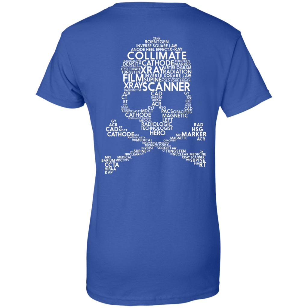 Radiology Terms Skull Gildan Ladies' 100% Cotton T-Shirt (Back Only)