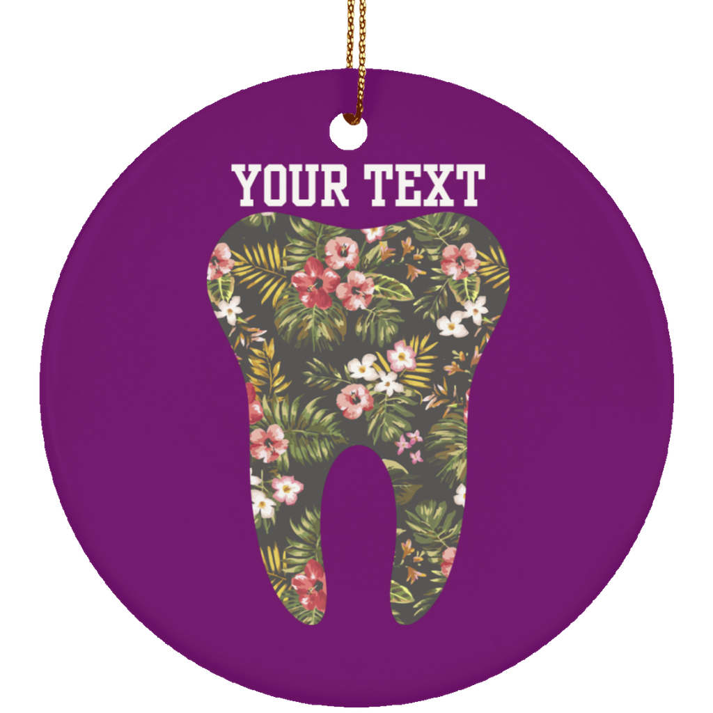 Personalized Floral Tooth Ceramic Circle Ornament
