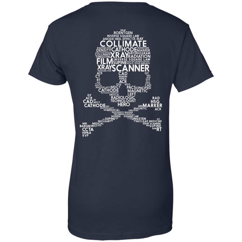 Radiology Terms Skull Gildan Ladies' 100% Cotton T-Shirt (Back Only)