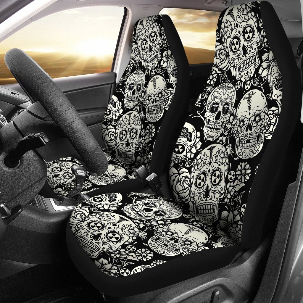 Black & White Radiation Skulls Car Seat Covers Set