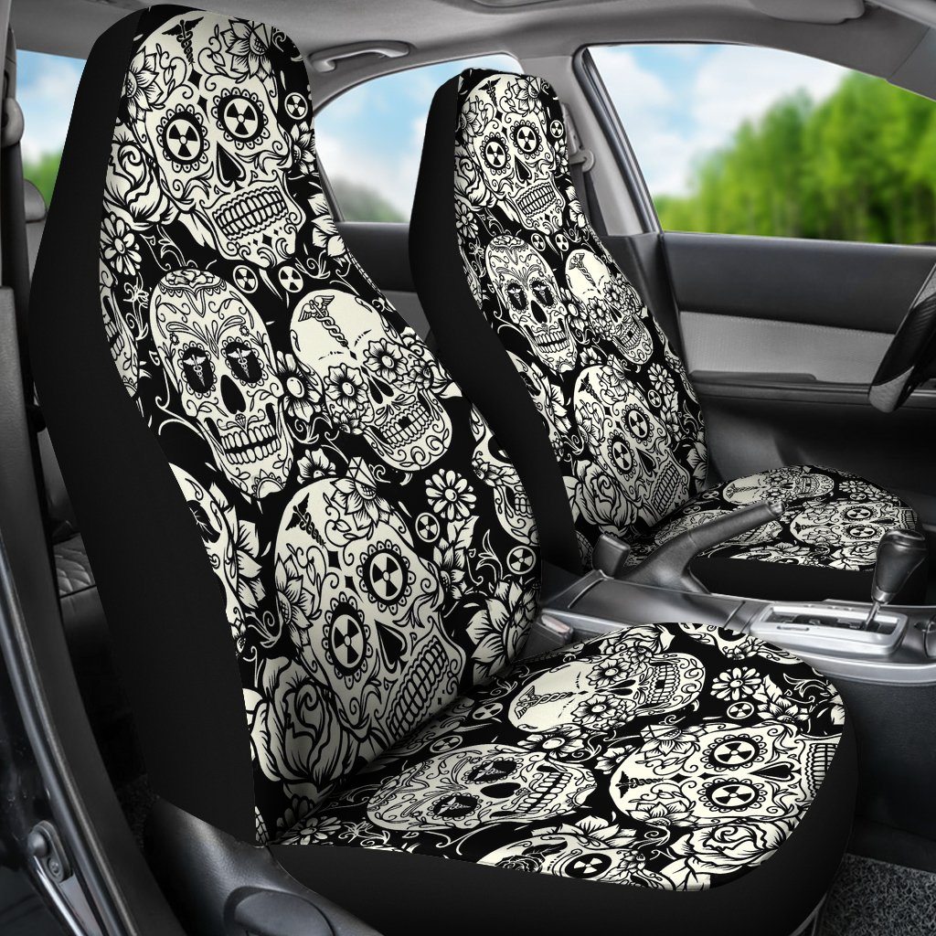 Black & White Radiation Skulls Car Seat Covers Set