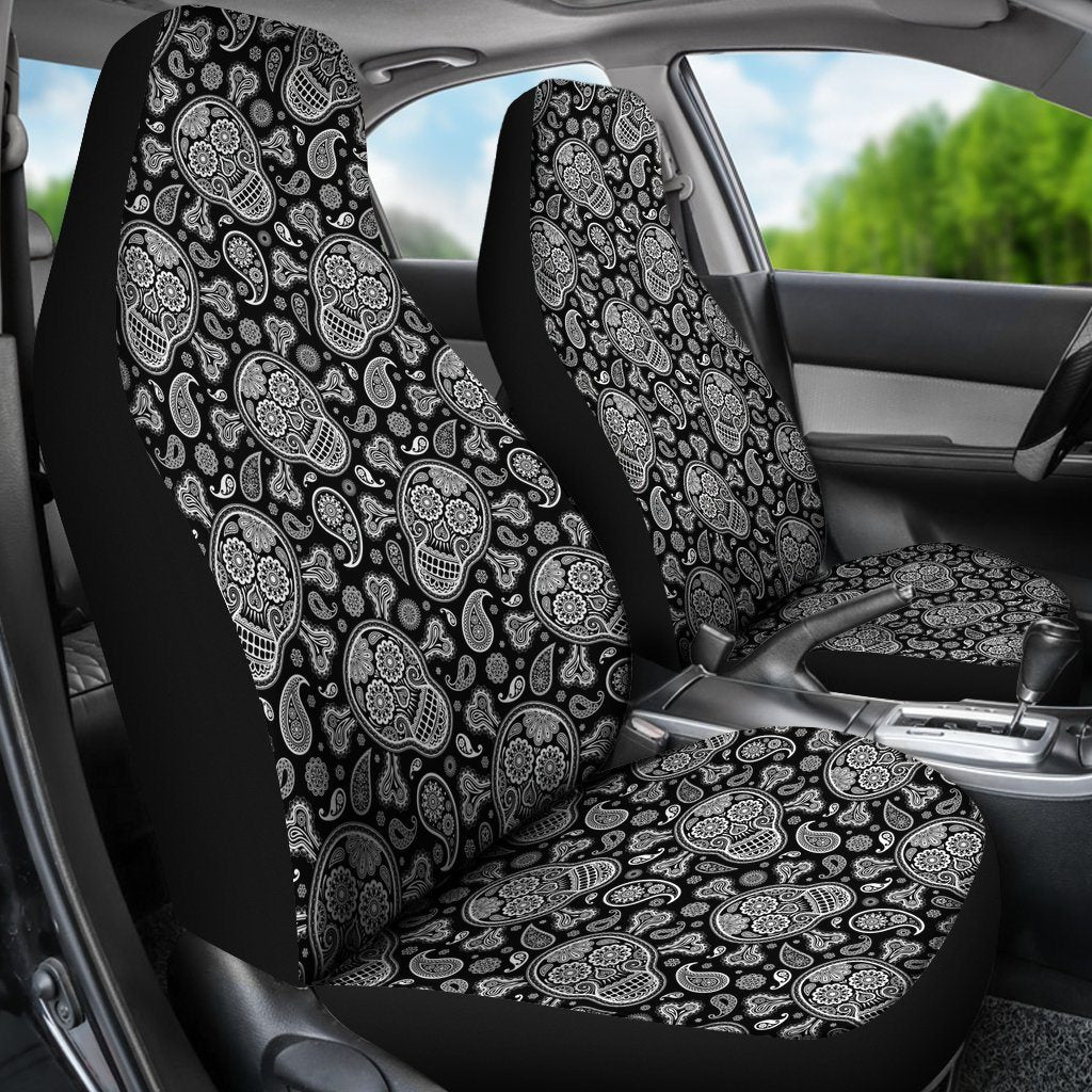 Black & White Sugar Skulls Car Seat Covers Set