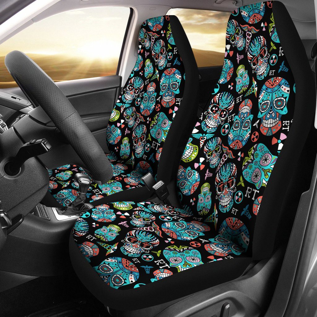 Colorful Rad Tech Skulls Car Seat Covers Set