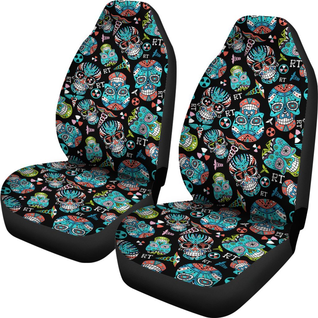 Colorful Rad Tech Skulls Car Seat Covers Set