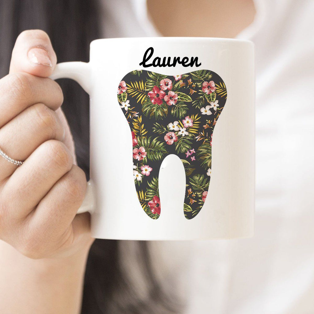 Drinkware - Personalized Floral Tooth 11oz Mug
