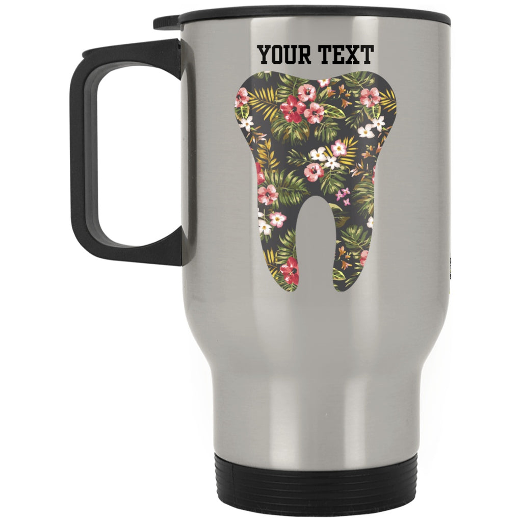 Drinkware - Personalized Floral Tooth Travel Mug 14oz